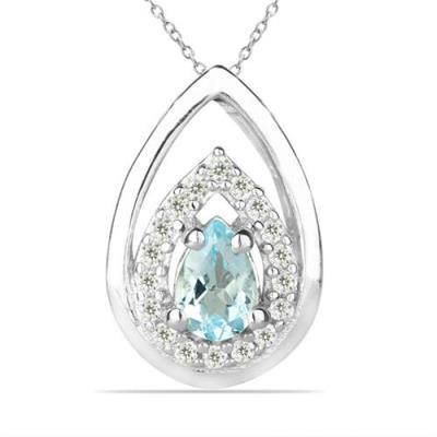 BUY NATURAL SKY BLUE TOPAZ GEMSTONE HALO  STYLISH PENDANT IN STERLING SILVER
